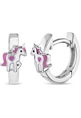 small silver pink enamel hoop baby earrings